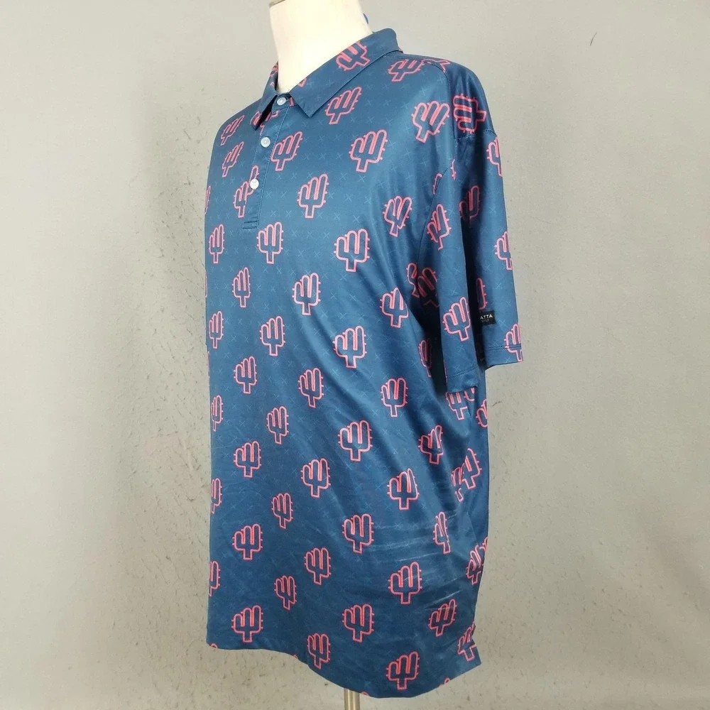 Yatta Golf Polo Shirt Mens 2XL Blue Cactus Print Performance Stretch Golf